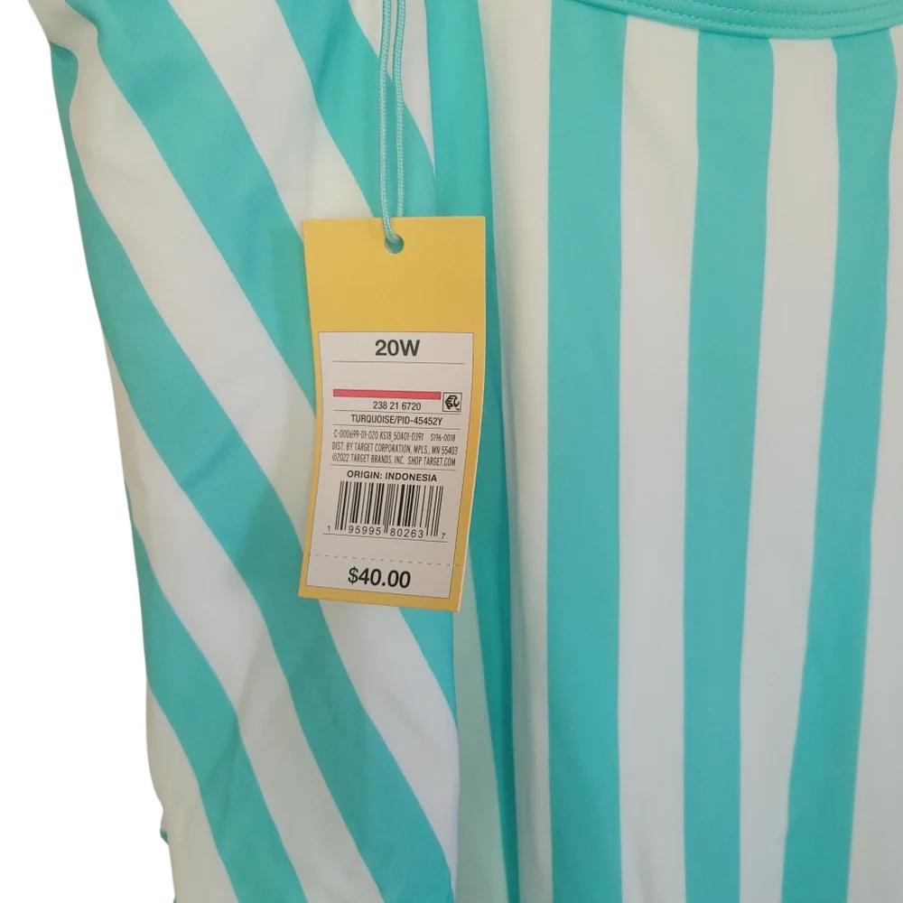 NWT Kona Sol Mint Stripe One Piece Swimsuit Size 20W Plus V Neck Strappy Back - Picture 10 of 13